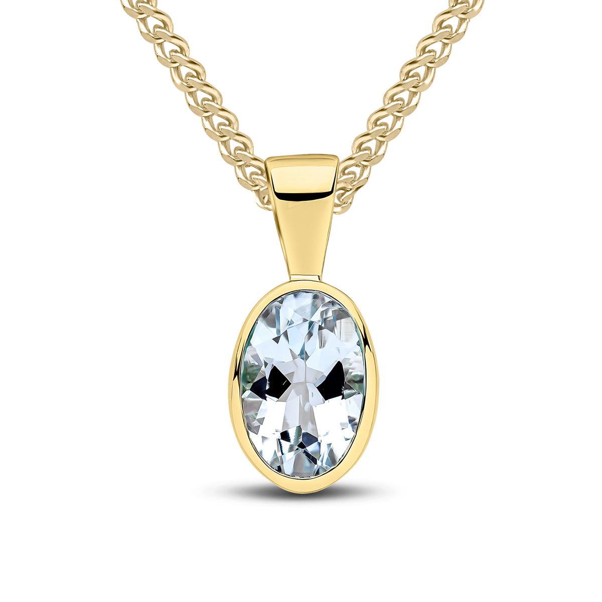 9ct Yellow Gold Oval Natural Aquamarine Rubover Pendant — 7x5mm