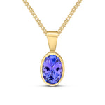 9ct Yellow Gold Oval Natural Tanzanite Rubover Pendant — 7x5mm