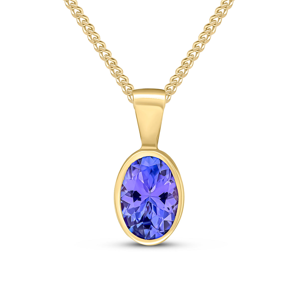 9ct Yellow Gold Oval Natural Tanzanite Rubover Pendant — 7x5mm