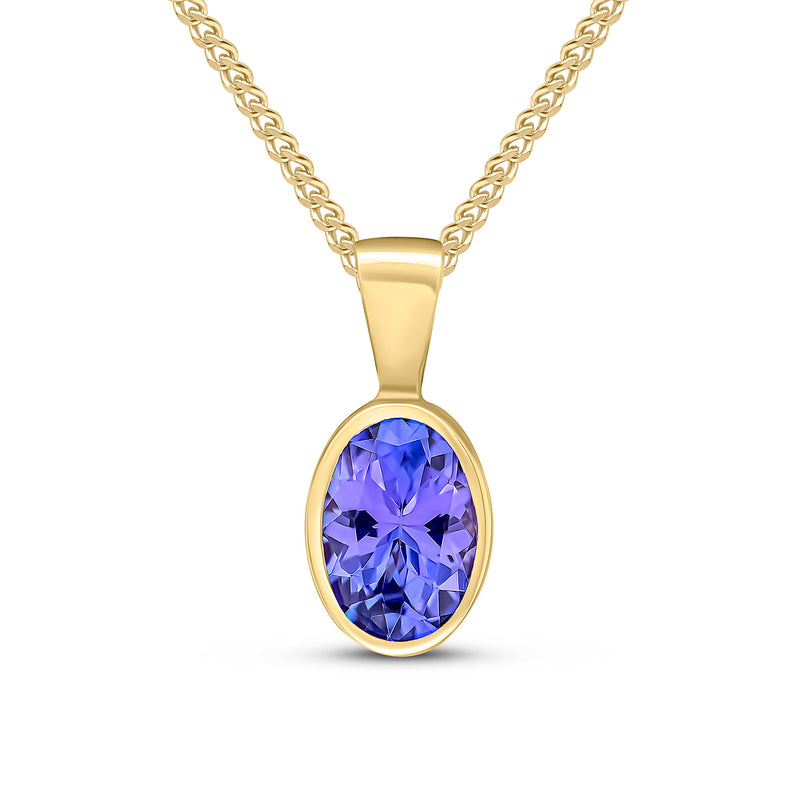 9ct Yellow Gold Oval Natural Tanzanite Rubover Pendant — 7x5mm