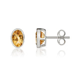 9ct White Gold Oval Natural Citrine Rubover Stud Earrings — 7x5mm