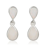 9ct White Gold Pear Shaped Natural Opal Two Stone Rubover Drop Earrings