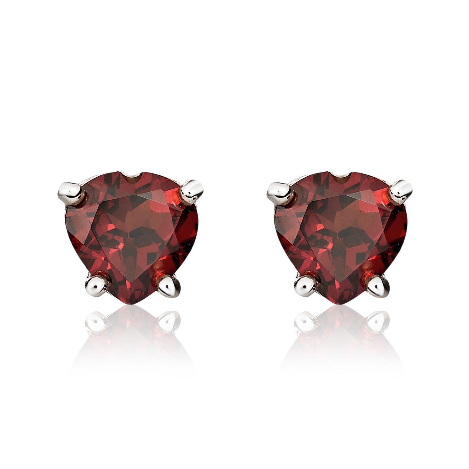 9ct White Gold Heart Natural Garnet Claw Stud Earrings — 6mm