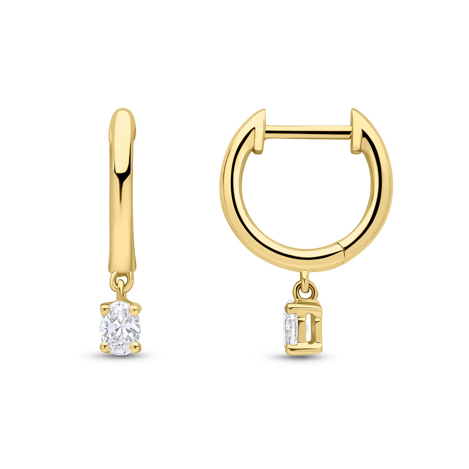 18ct Yellow Gold Natural Oval Diamond Drop Hoop Earrings