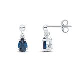 9ct White Gold Pear Shaped Natural Sapphire Claw Drop Earrings — 6x4mm