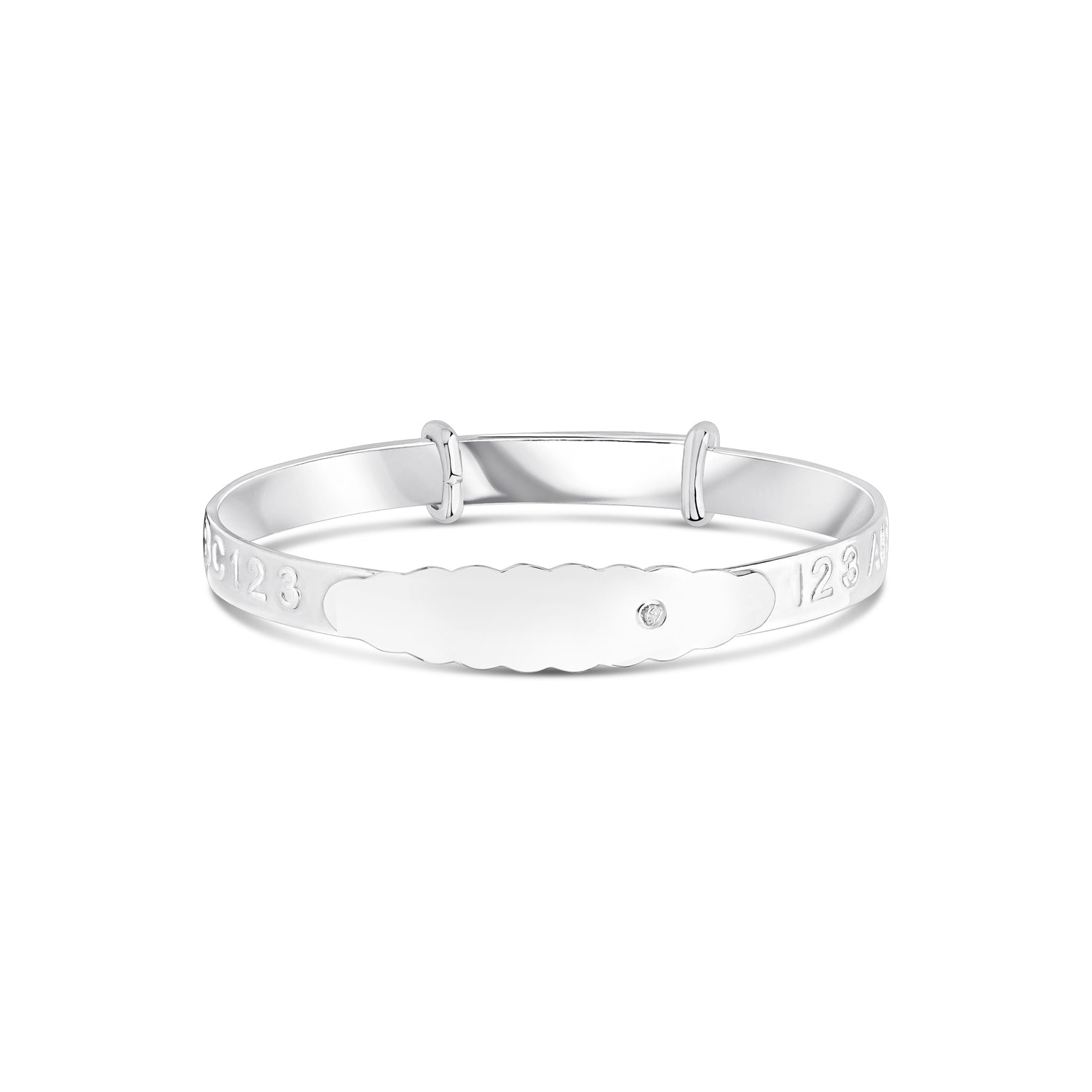 Sterling Silver ABC123 Baby Bangle with White Cubic Zirconia