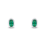 9ct White Gold Oval Natural Emerald Rubover Stud Earrings — 5x3mm