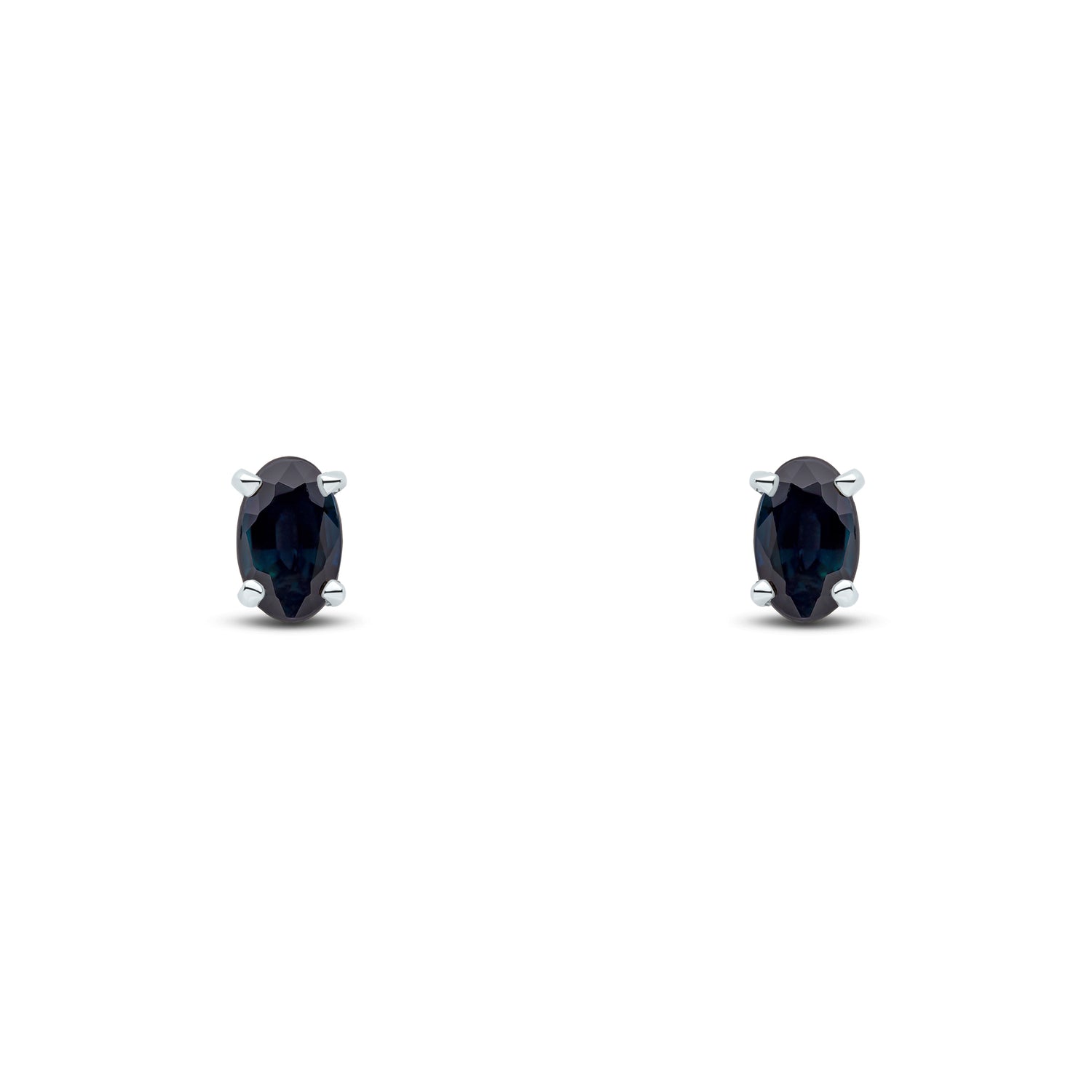 9ct White Gold Oval Natural Sapphire Claw Stud Earrings — 5x3mm