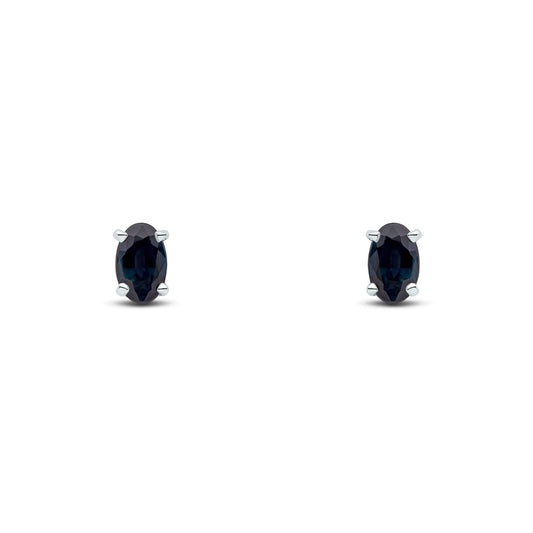 9ct White Gold Oval Natural Sapphire Claw Stud Earrings — 5x3mm