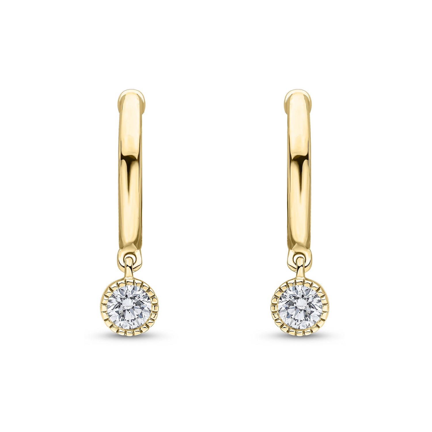 18ct Yellow Gold Natural Diamond Millegrain Drop Hoop Earrings