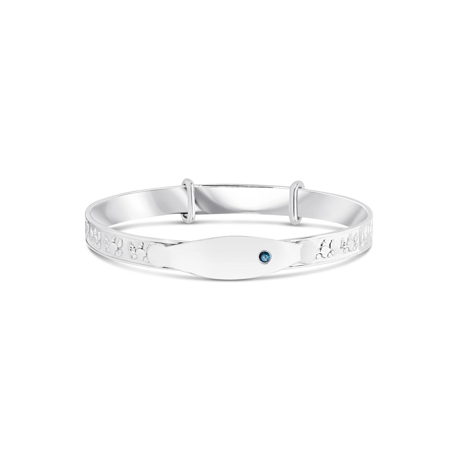 Sterling Silver Teddy Bear Baby Bangle with Blue Cubic Zirconia