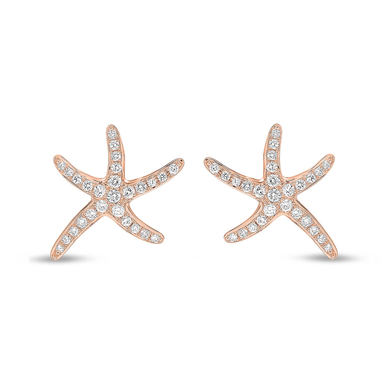 18ct Rose Gold Natural Diamond Pave Set Starfish Stud Earrings — 13mm