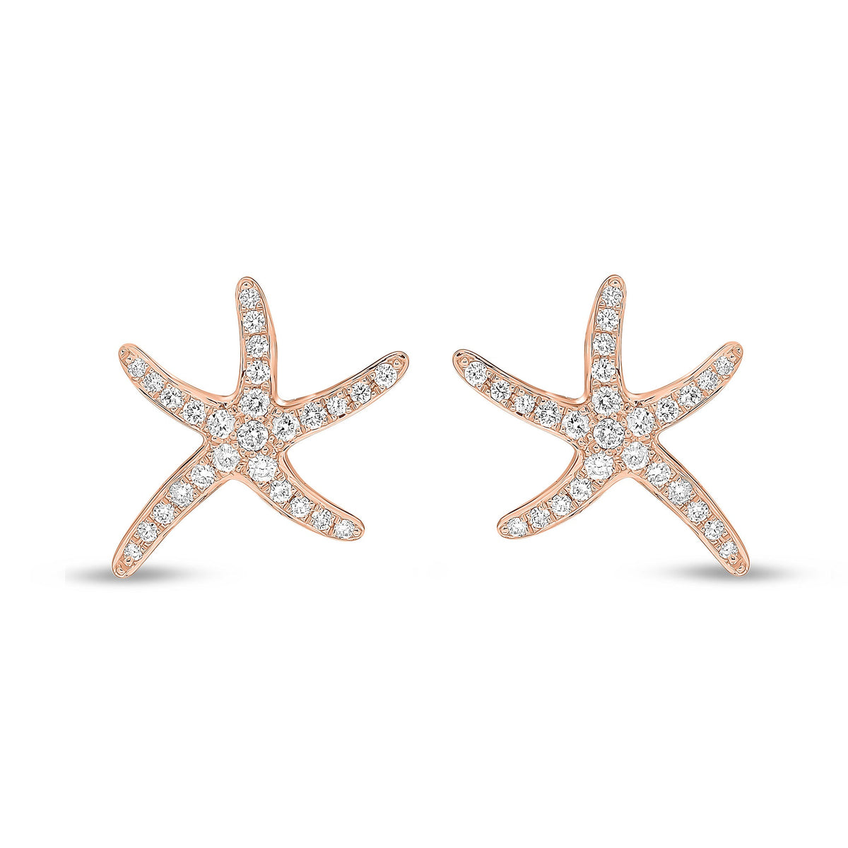 18ct Rose Gold Natural Diamond Pave Set Starfish Stud Earrings