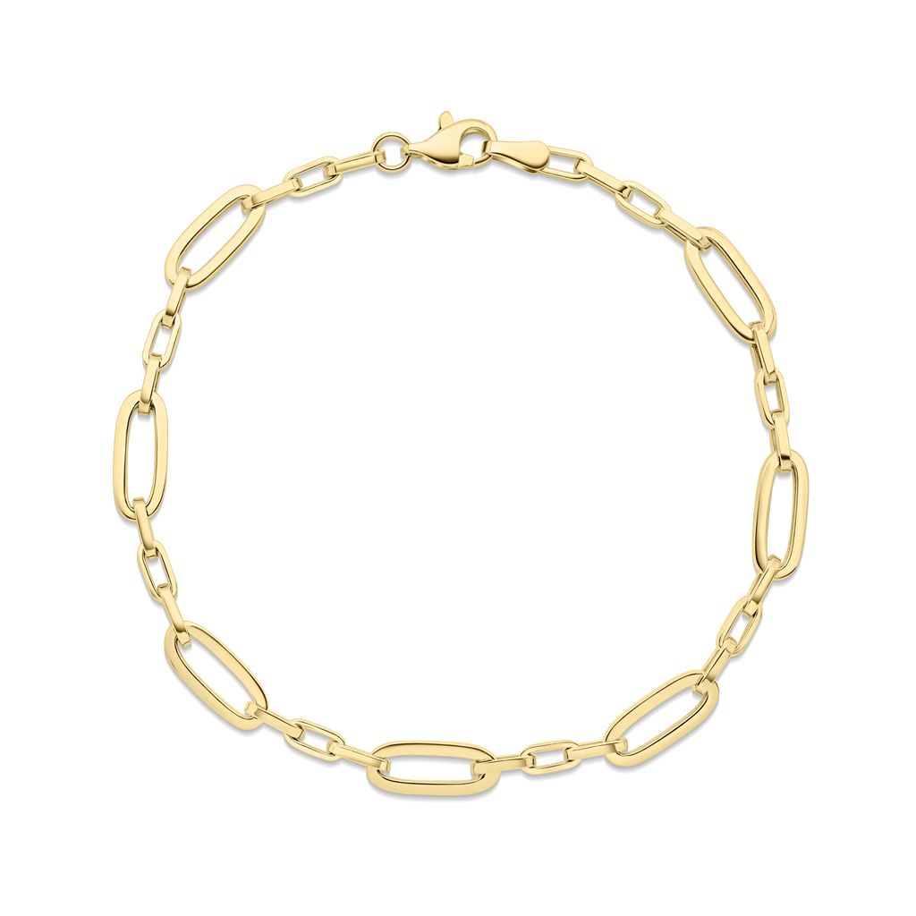 9ct Yellow Gold Bar & Link Chain Bracelet with Elongated Oval Links