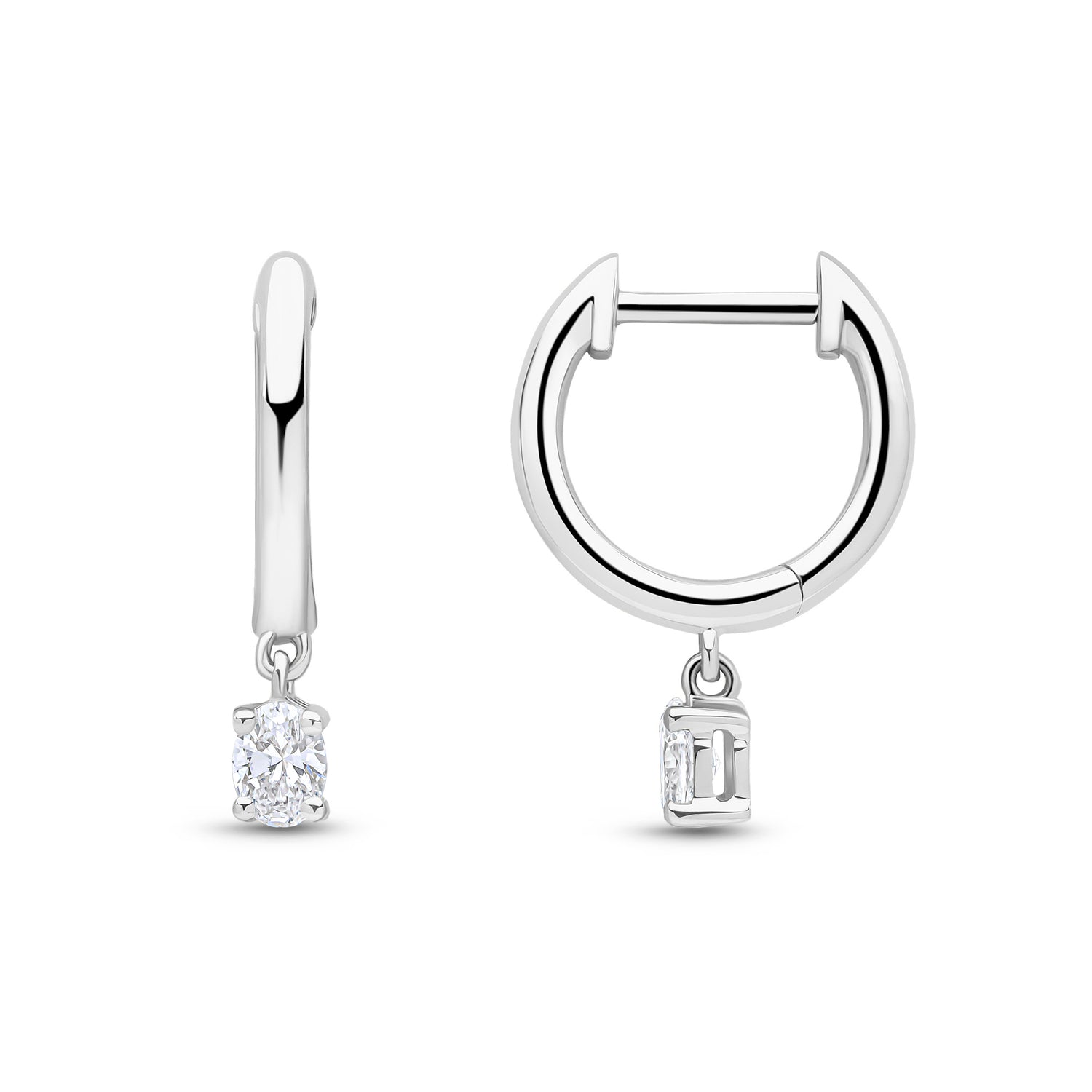 18ct White Gold Natural Oval Diamond Drop Hoop Earrings