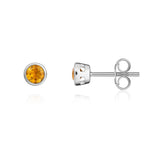 9ct White Gold Round Natural Citrine Rubover Stud Earrings — 3mm