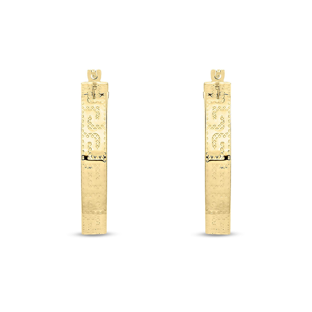 9ct Yellow Gold Round Greek Key Hoop Earrings — 23mm