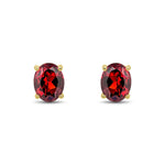 9ct Yellow Gold Oval Natural Garnet Claw Stud Earrings — 9x7mm