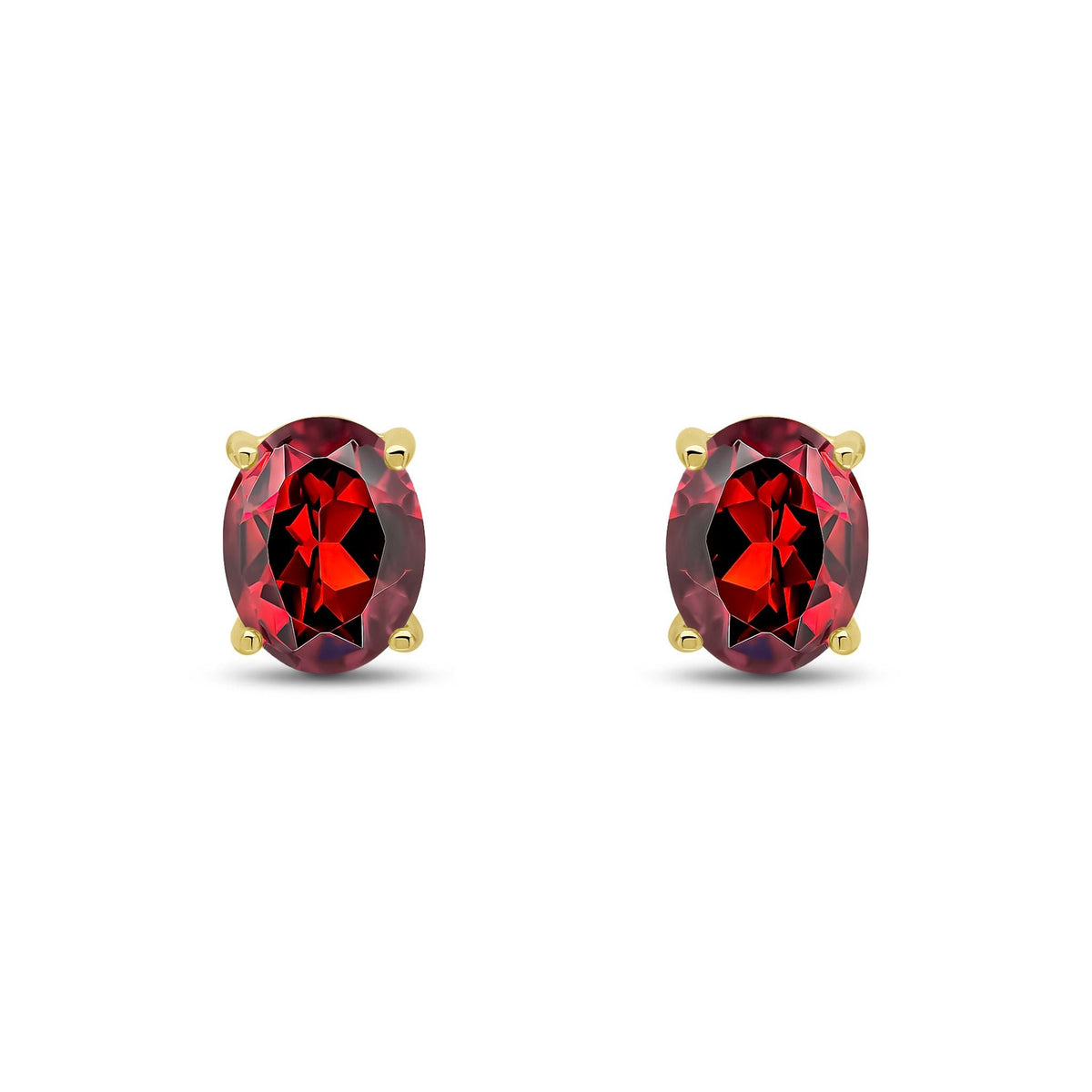 9ct Yellow Gold Oval Natural Garnet Claw Stud Earrings — 9x7mm