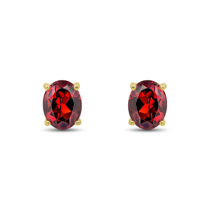 9ct Yellow Gold Oval Natural Garnet Claw Stud Earrings — 9x7mm