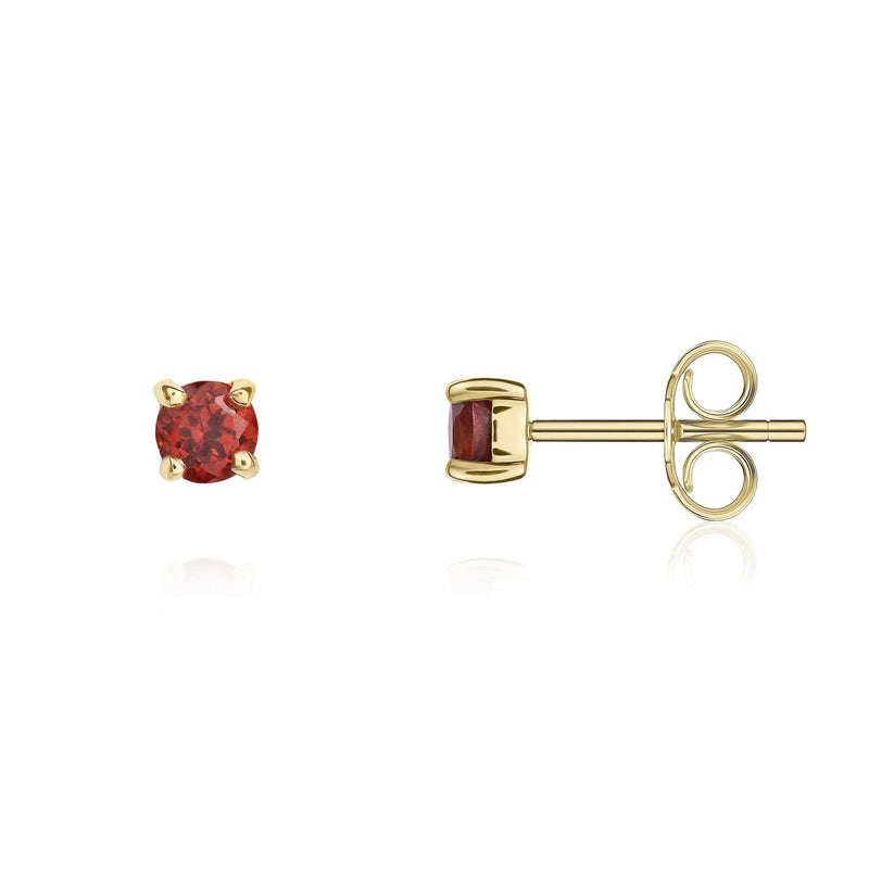 9ct Yellow Gold Round Natural Garnet Claw Stud Earrings — 3mm