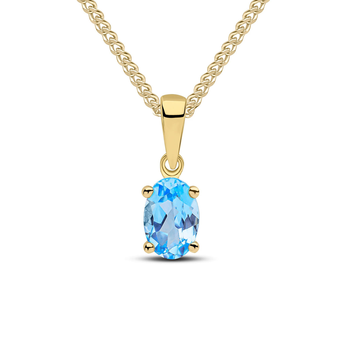 9ct Yellow Gold Oval Natural Swiss Blue Topaz Claw Pendant — 6x4mm