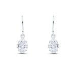 9ct White Gold Oval Cubic Zirconia CZ Claw Hook Wire Drop Earrings — 7x5mm