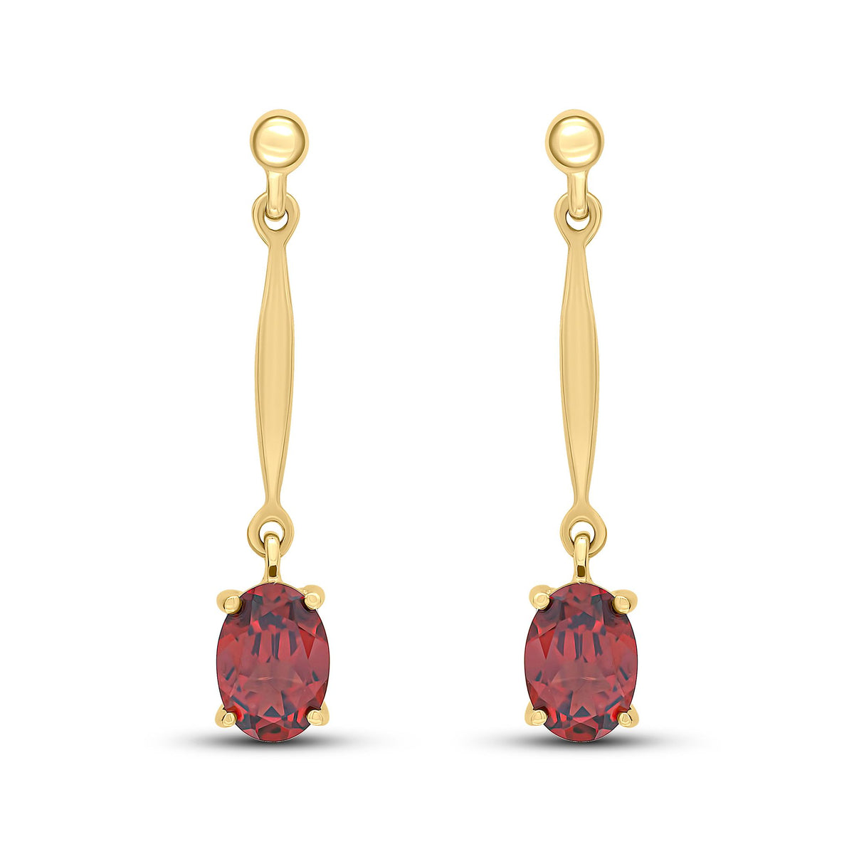9ct Yellow Gold Oval Claw Bar Drop Earrings — 7x5mm