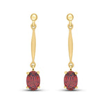 9ct Yellow Gold Oval Natural Garnet Claw Bar Drop Earrings — 7x5mm