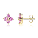 9ct Yellow Gold Round Natural Pink Sapphire Four Stone Cluster Stud Earrings