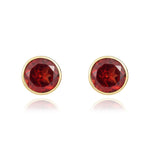 9ct Yellow Gold Round Natural Garnet Rubover Stud Earrings — 5mm