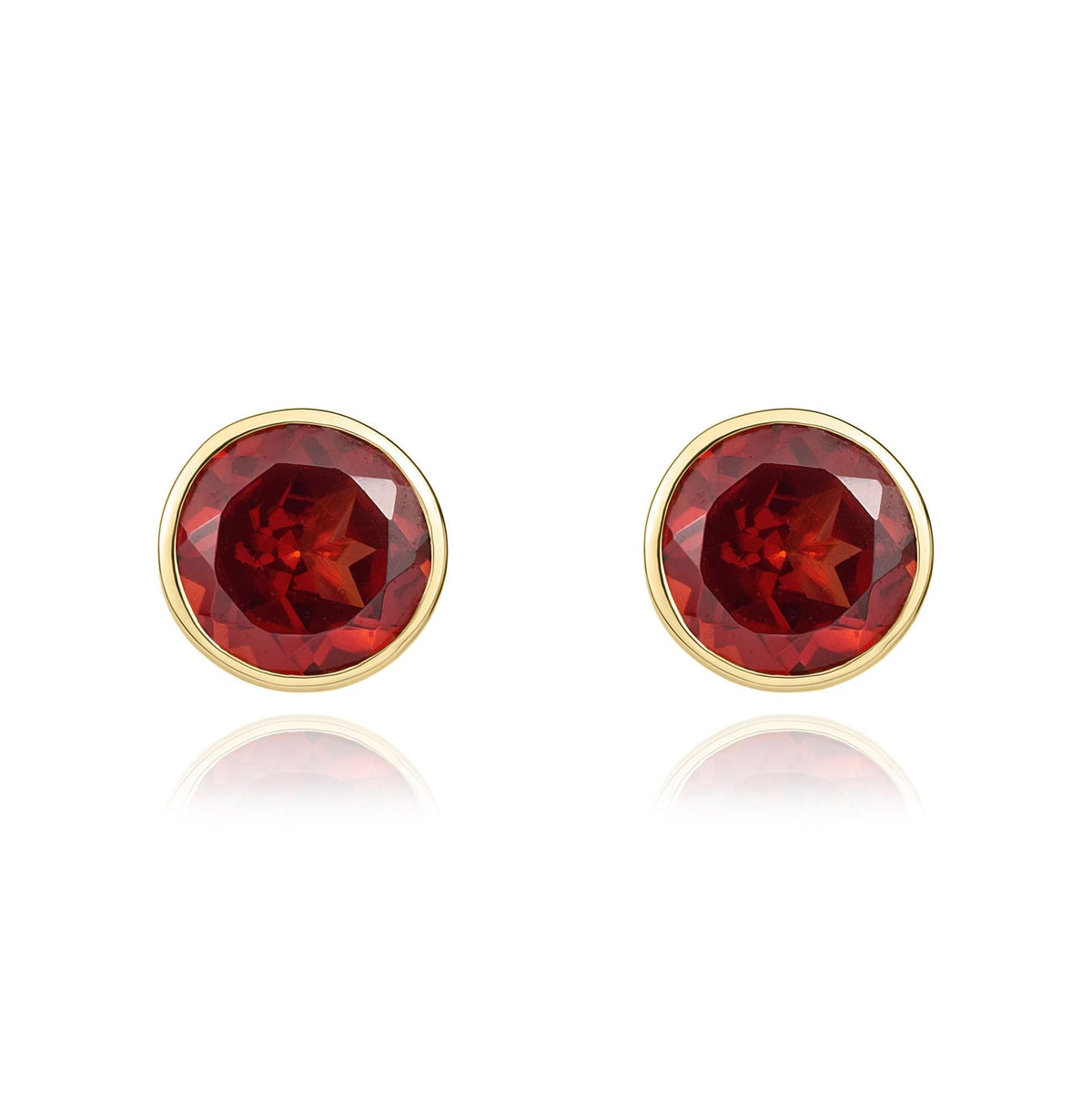 9ct Yellow Gold Round Natural Garnet Rubover Stud Earrings — 5mm