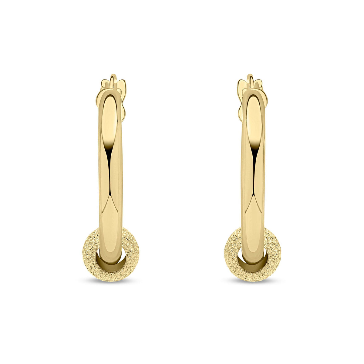 9ct Yellow Gold Glitter Ball Hoop Earrings — 17mm