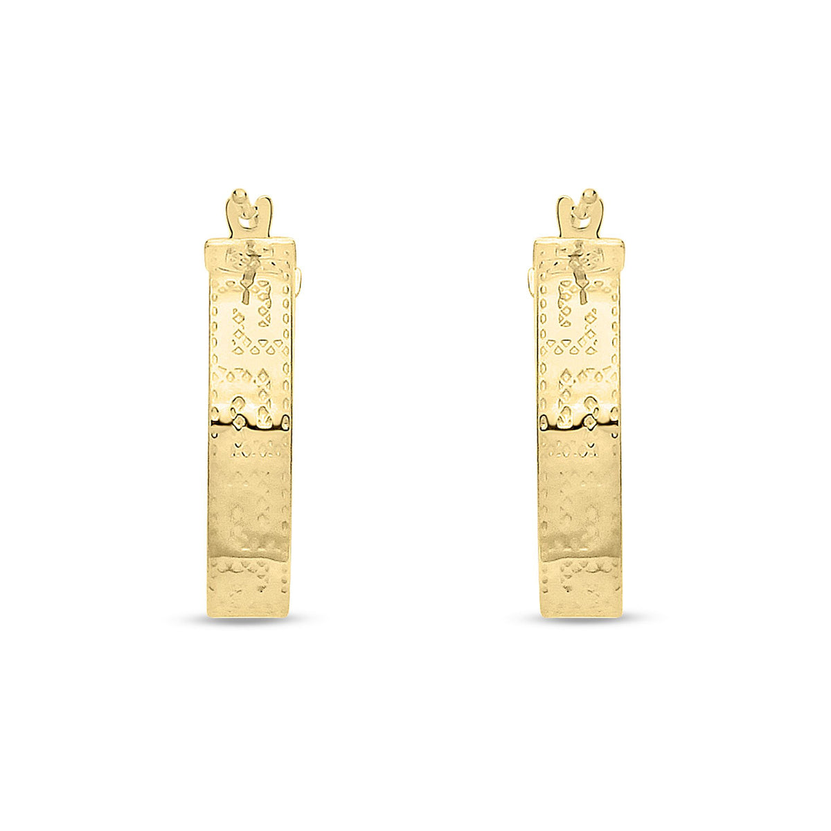 9ct Yellow Gold Round Greek Key Hoop Earrings — 18mm