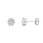 9ct White Gold Round Cubic Zirconia CZ Rubover Stud Earrings — 5mm