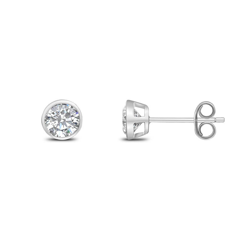 9ct White Gold Round Cubic Zirconia CZ Rubover Stud Earrings — 5mm