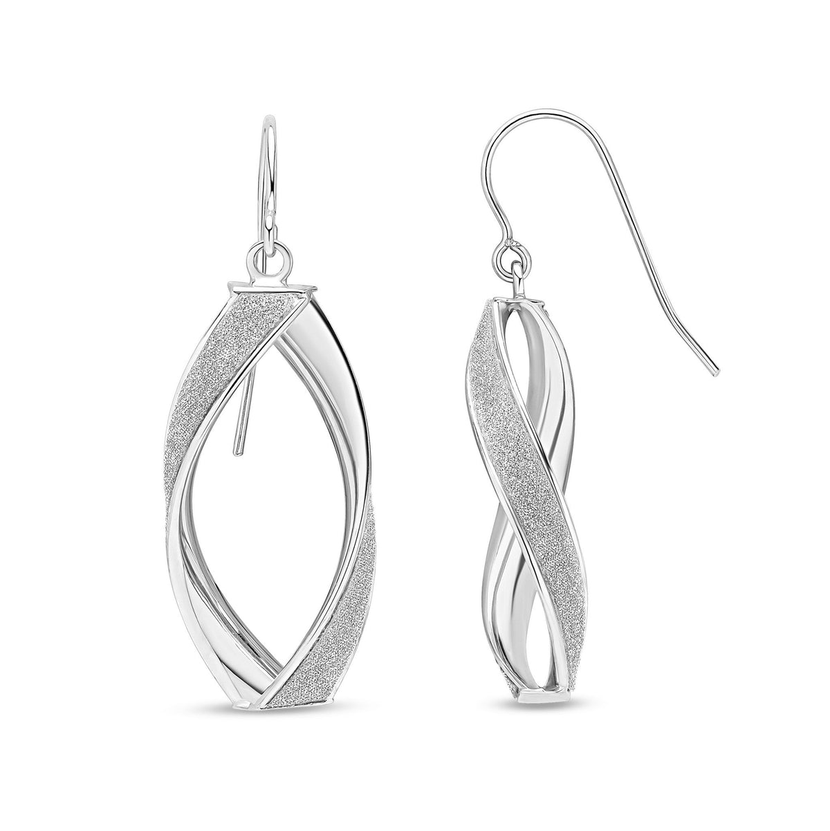 9ct White Gold Glitter Twist Drop Earrings