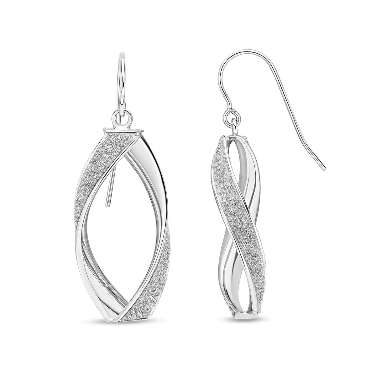 9ct White Gold Glitter Twist Drop Earrings
