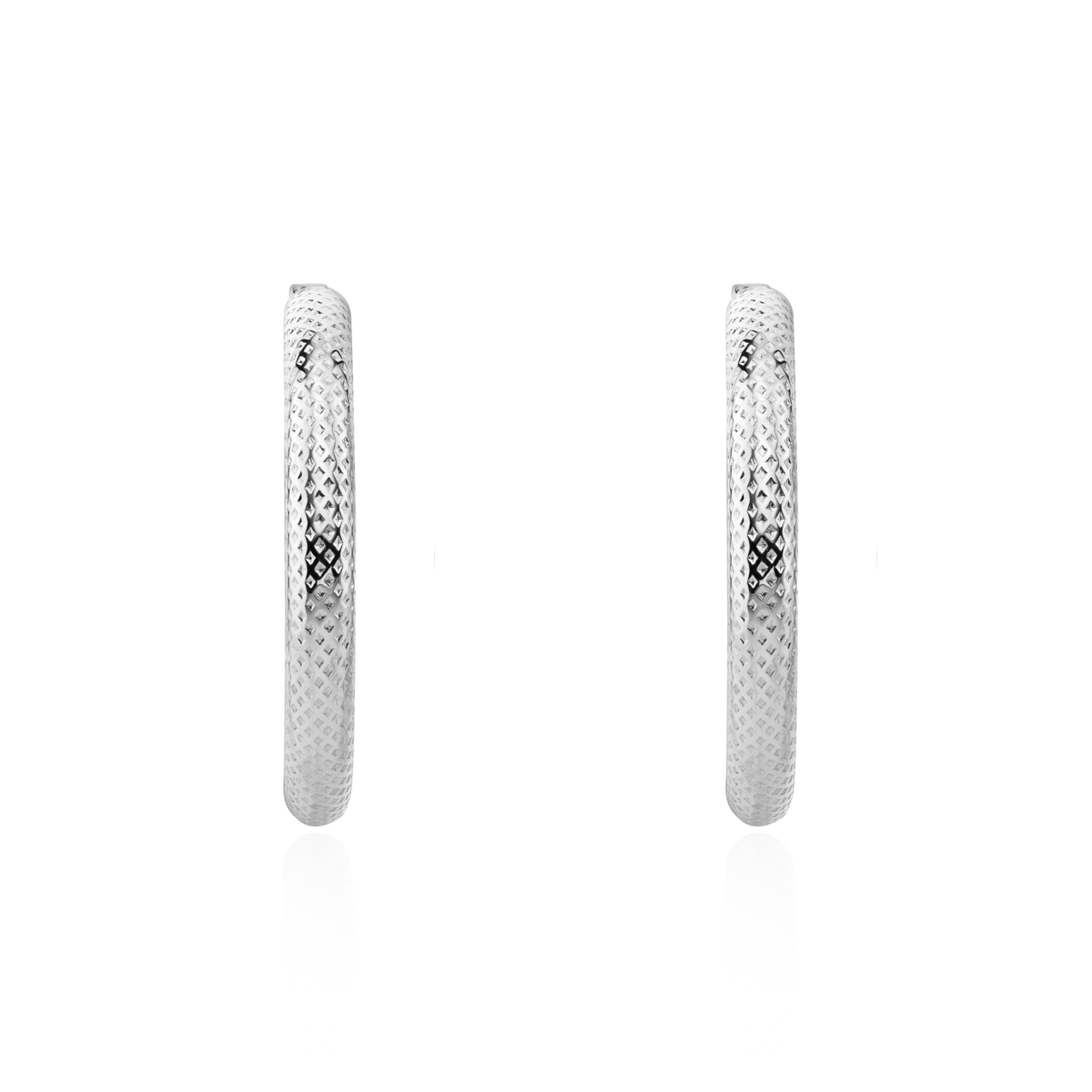 9ct White Gold Stippled Round Hoop Earrings — 20mm