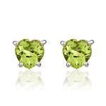 9ct White Gold Heart Natural Peridot Claw Stud Earrings