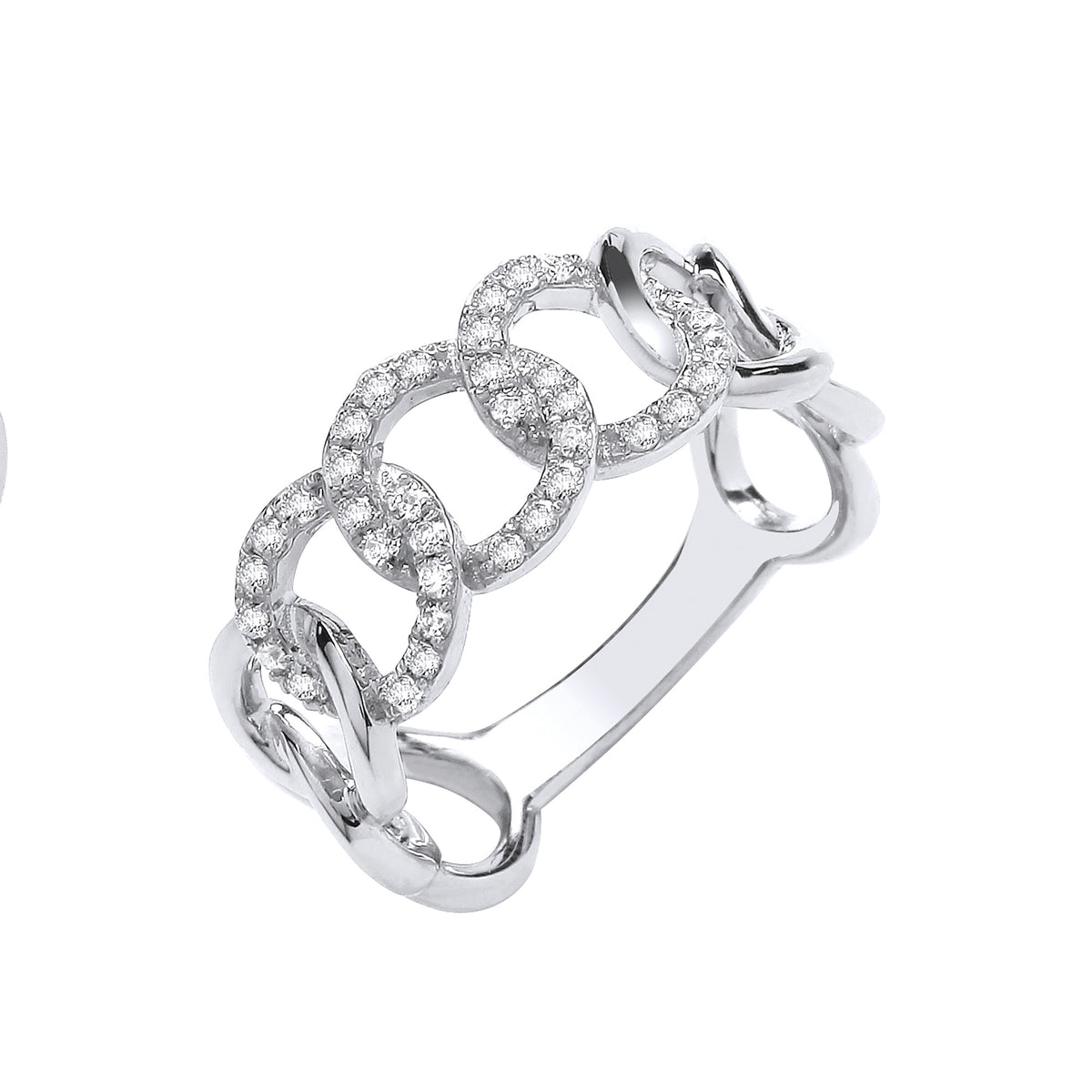9ct White Gold Natural Diamond Curb Ring