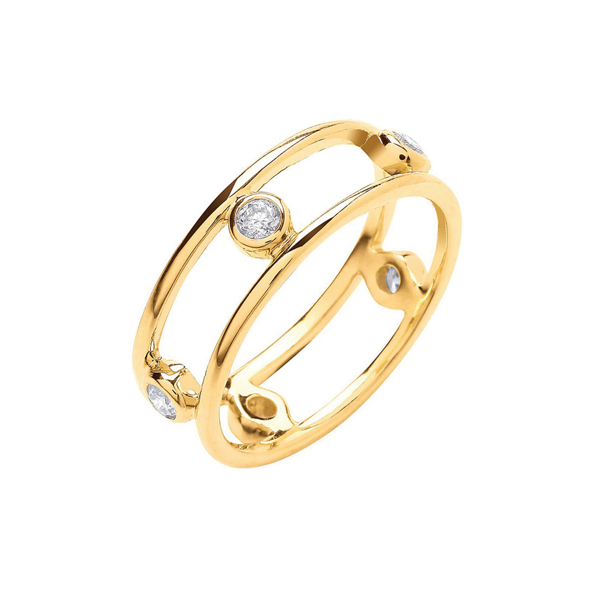 9ct Yellow Gold Open Double Row Natural Diamond Ring