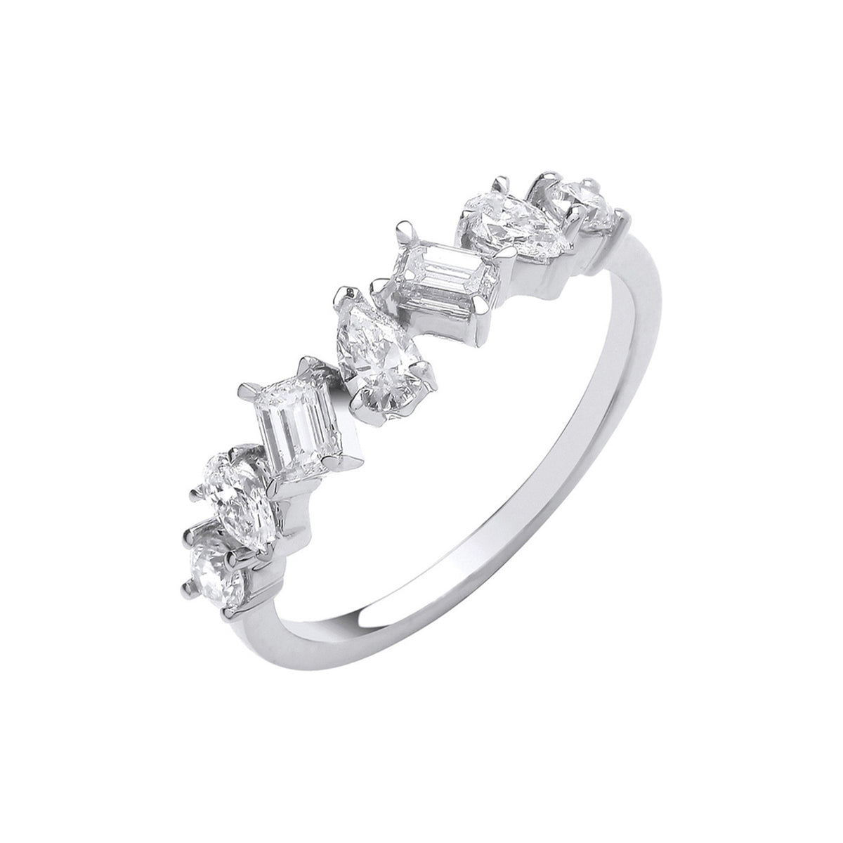 18ct White Gold Marquise, Pear & Emerald Cut Natural Diamond Ring