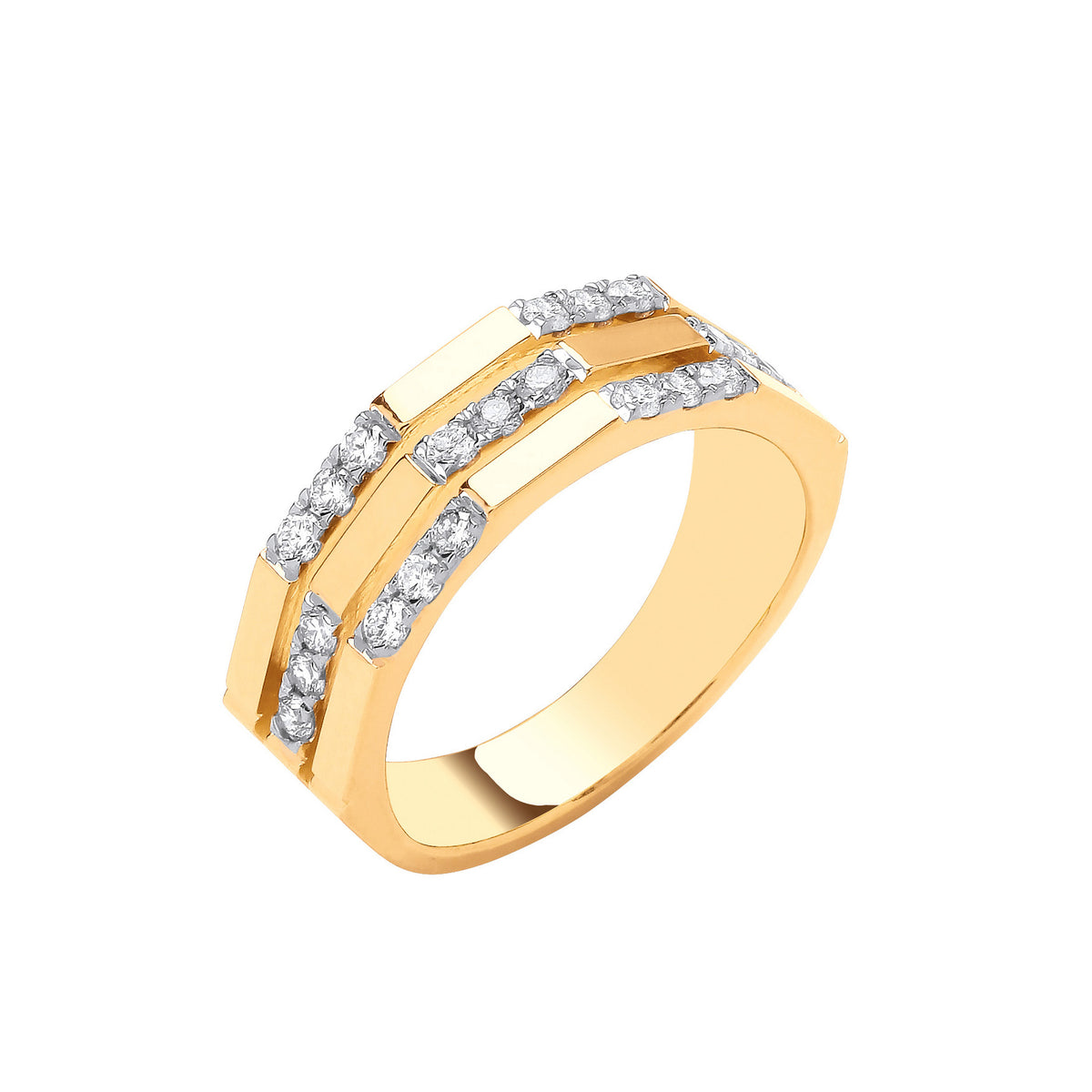 9ct Yellow Gold Two Row Natural Diamond Panel Ring