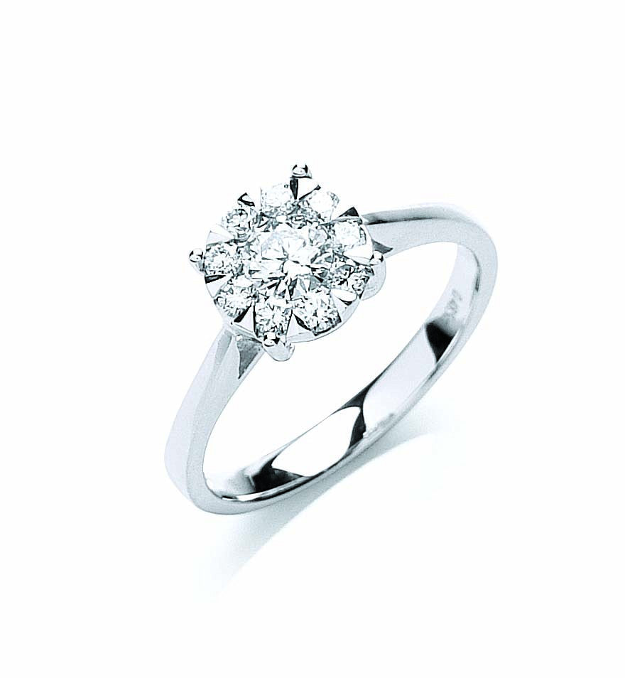 18ct White Gold Natural Diamond Halo Cluster Ring — 0.50ct
