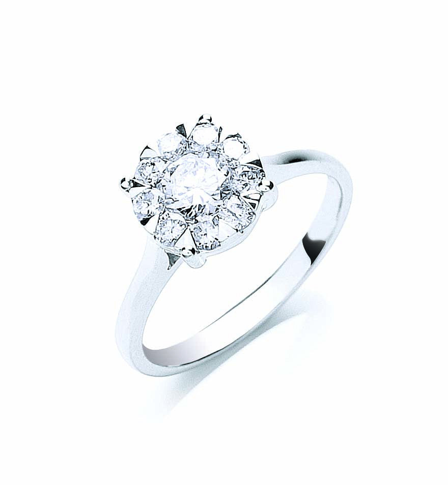 18ct White Gold Natural Diamond Halo Cluster Ring — 0.75ct