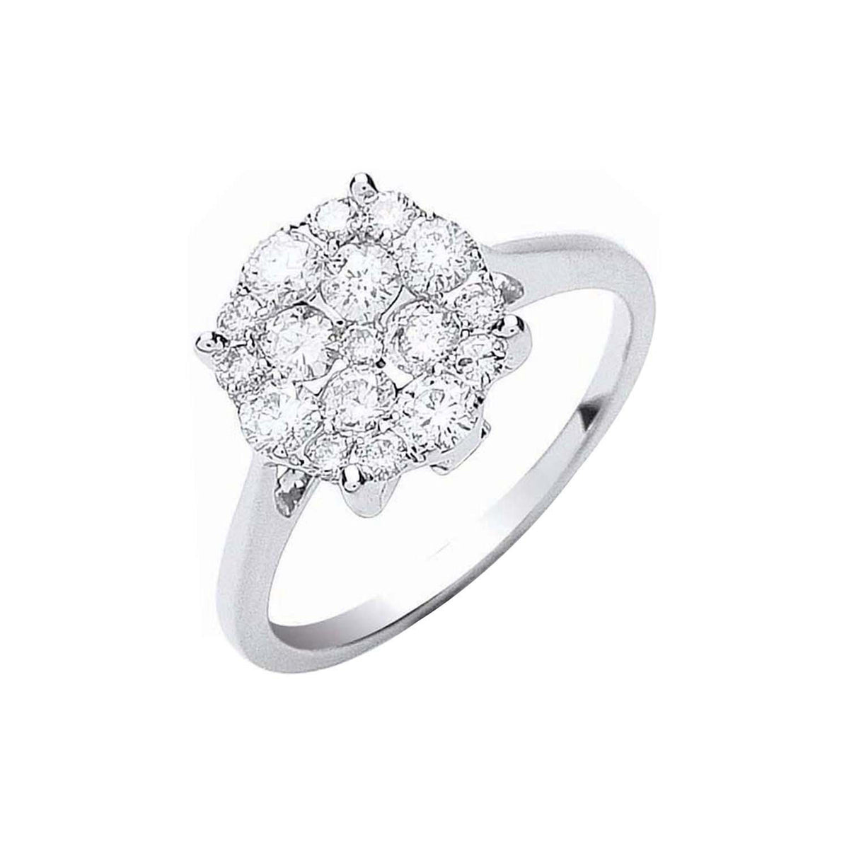 18ct White Gold Natural Diamond Cluster Ring — 0.75ct