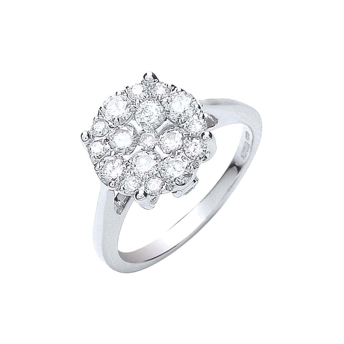 18ct White Gold Natural Diamond Cluster Ring — 1.00ct