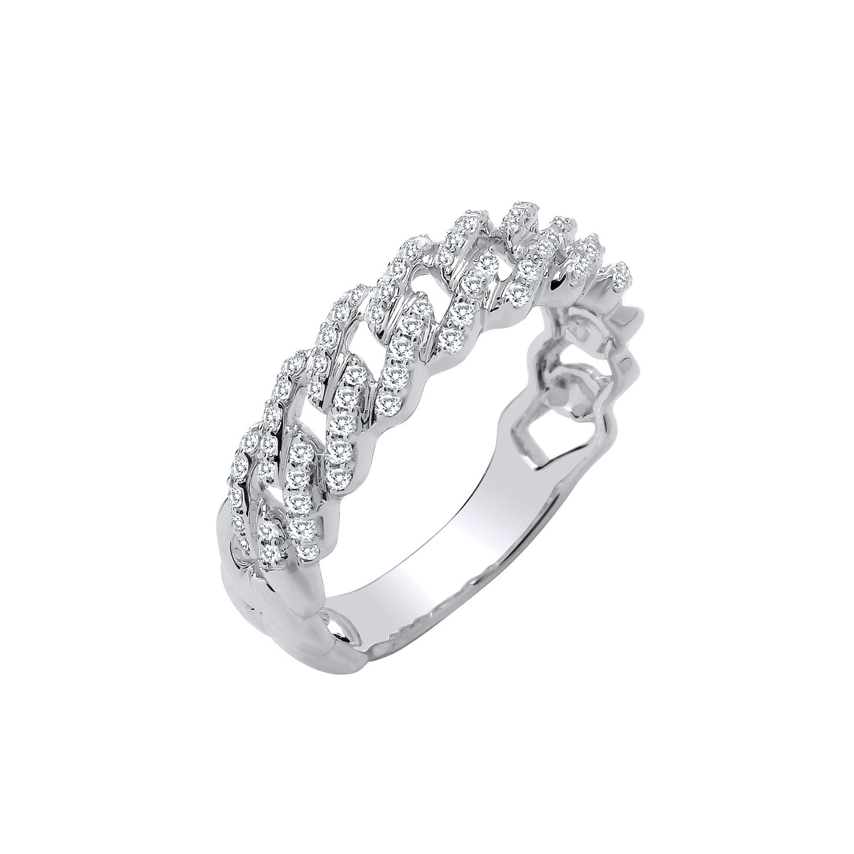 9ct White Gold Natural Diamond Half-Set Curb Ring