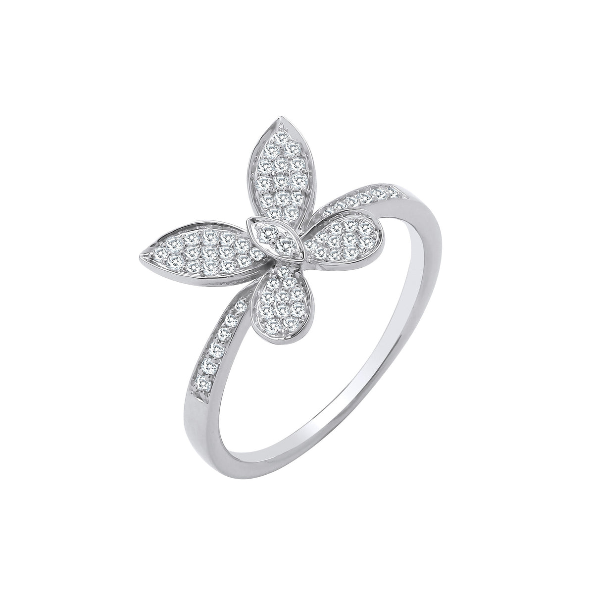 9ct White Gold Natural Diamond Butterfly Ring